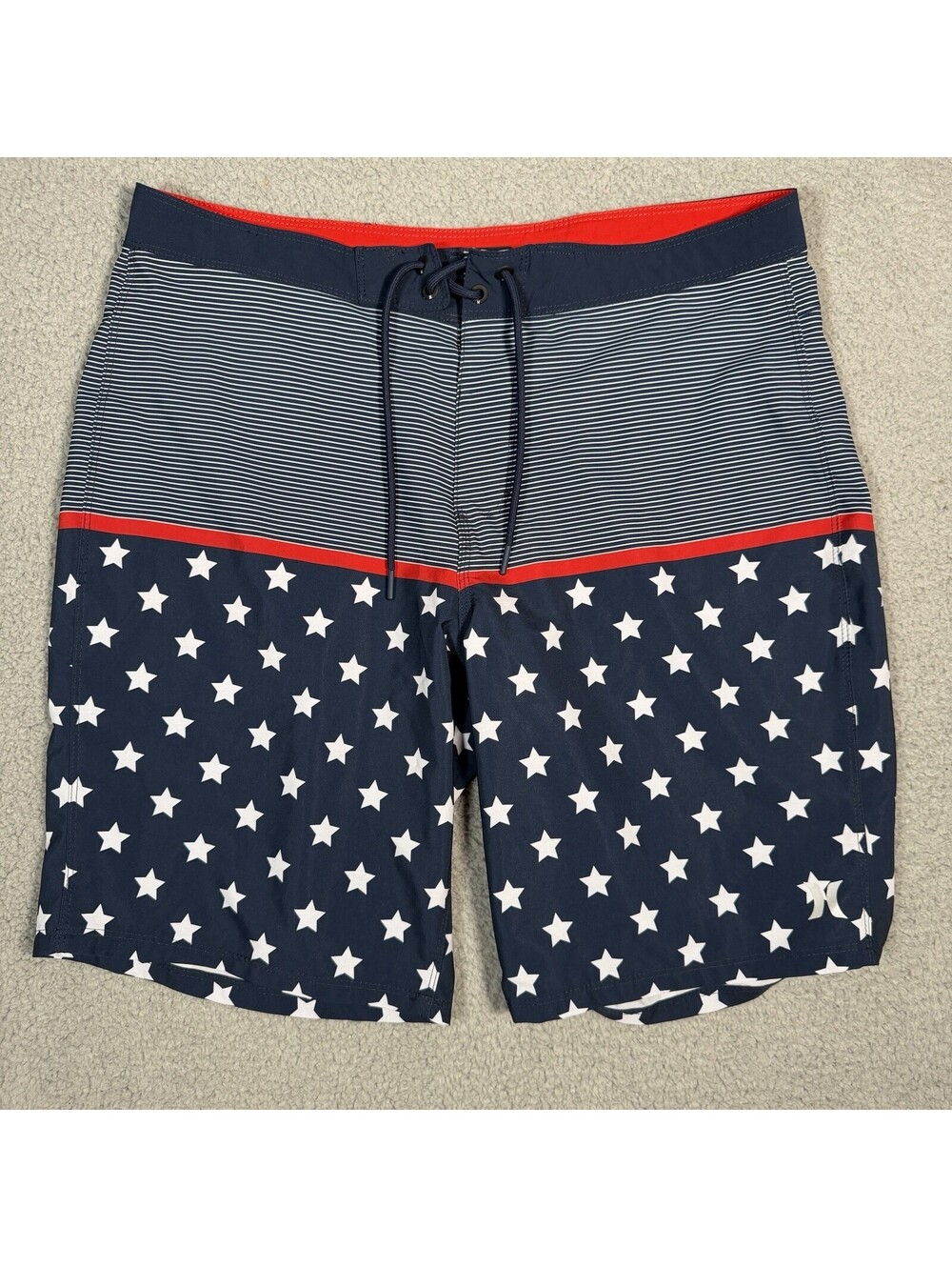 Hurley Star & Stripes Board Shorts American Flag Shorts Blue 9.5" Men’s Size 36